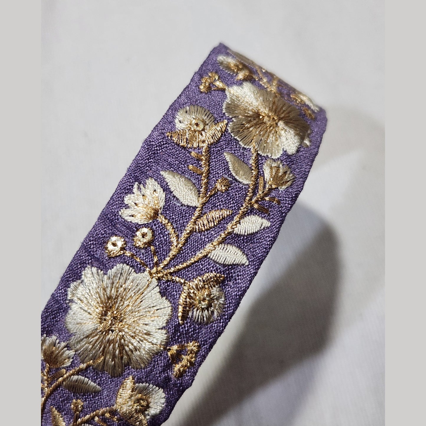 金線花朵・紫色刺繡緞帶髮箍