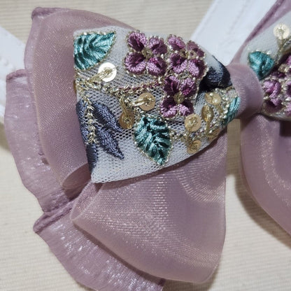 藕紫花簇・刺繡緞帶蝴蝶結髮飾