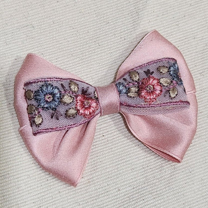 花朵刺繡緞帶蝴蝶結髮飾