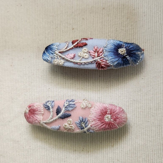 單品刺繡緞帶橢圓髮夾 (6公分彈簧夾)