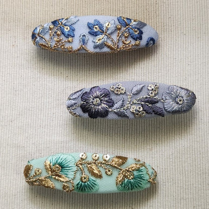 單品刺繡緞帶橢圓髮夾 (6公分彈簧夾)