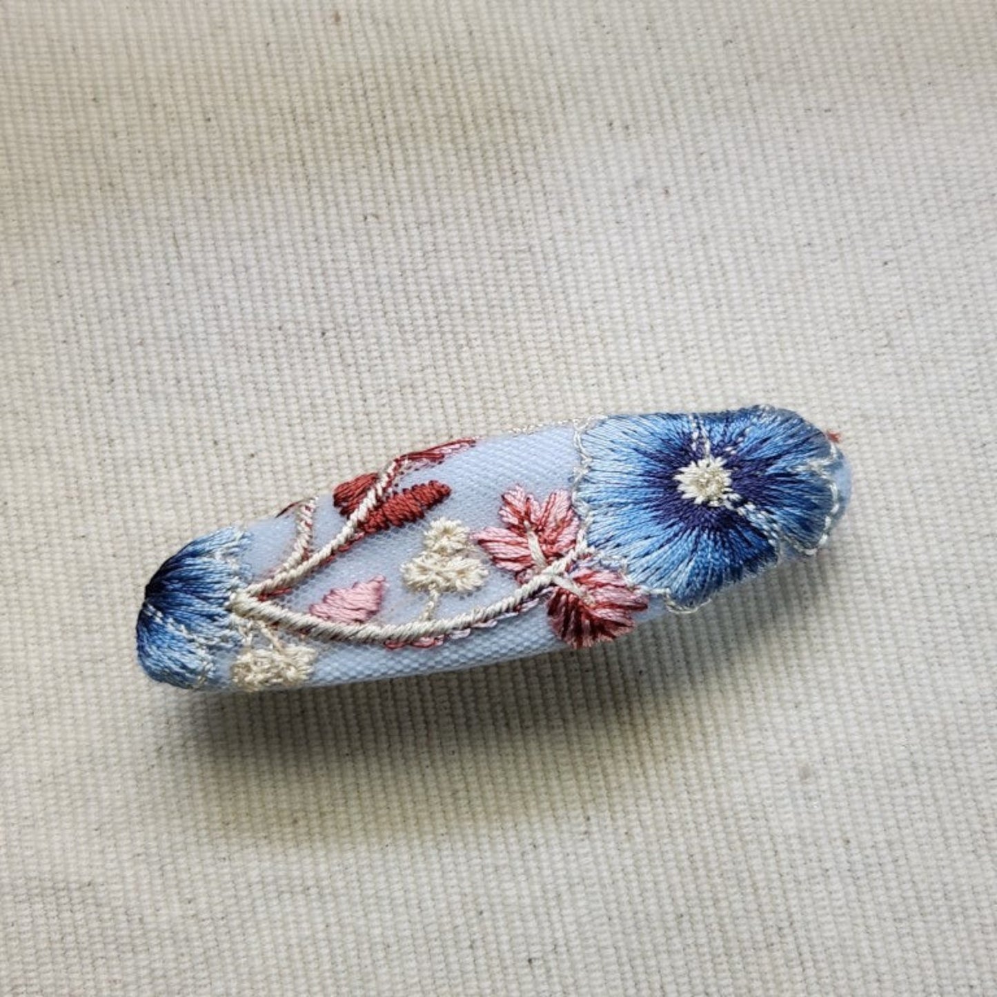 單品刺繡緞帶橢圓髮夾 (6公分彈簧夾)