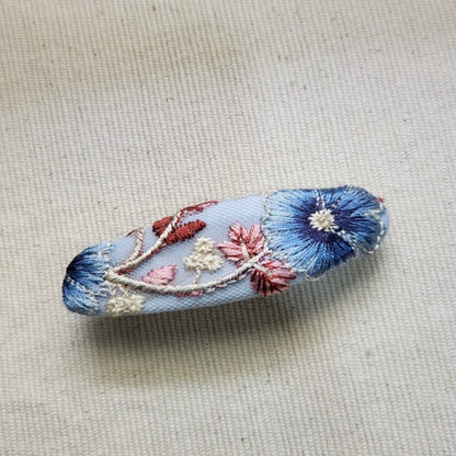 單品刺繡緞帶橢圓髮夾 (6公分彈簧夾)