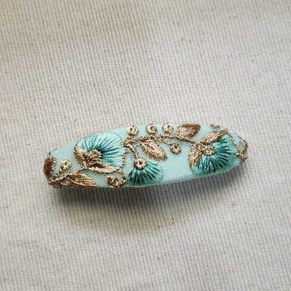 單品刺繡緞帶橢圓髮夾 (6公分彈簧夾)
