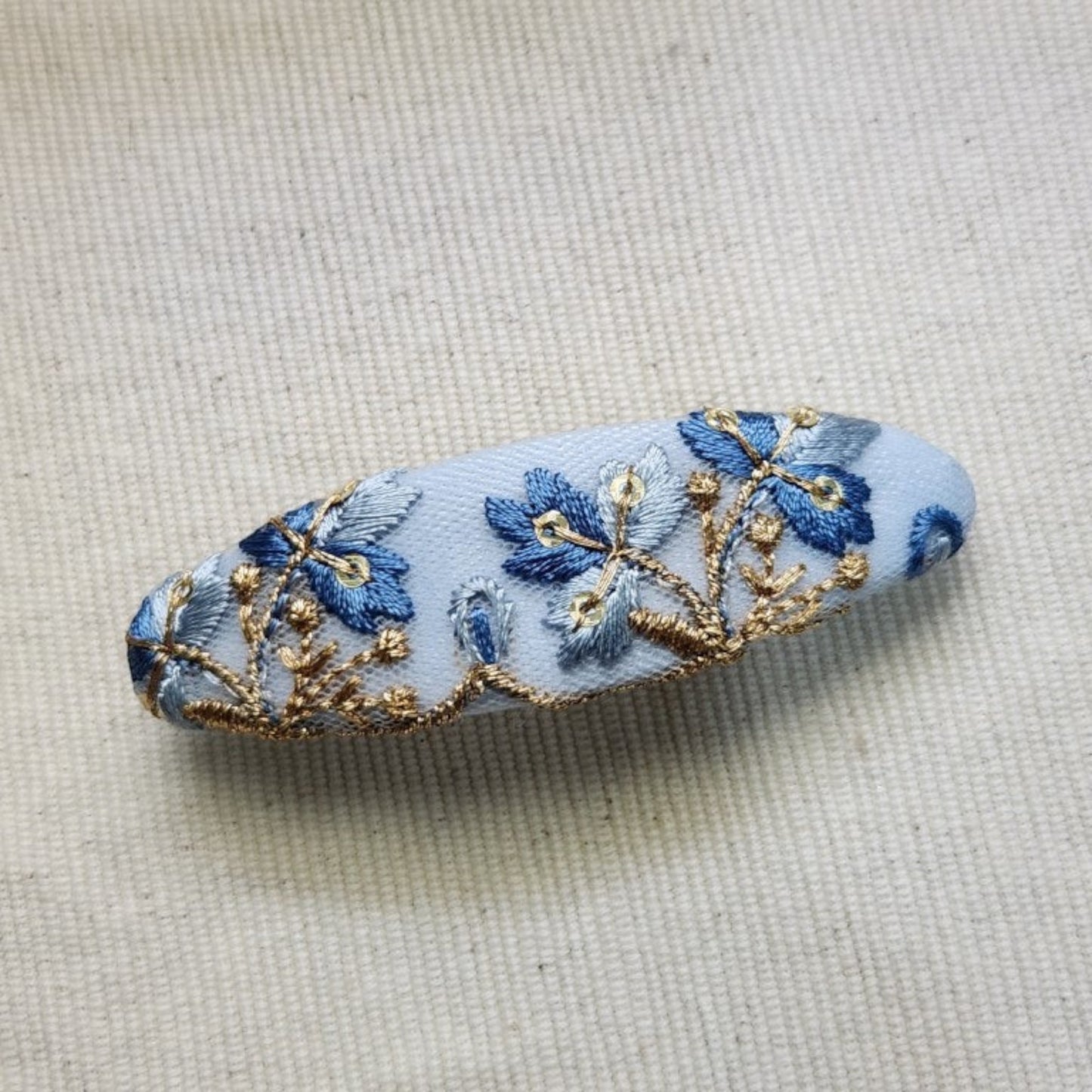 單品刺繡緞帶橢圓髮夾 (6公分彈簧夾)