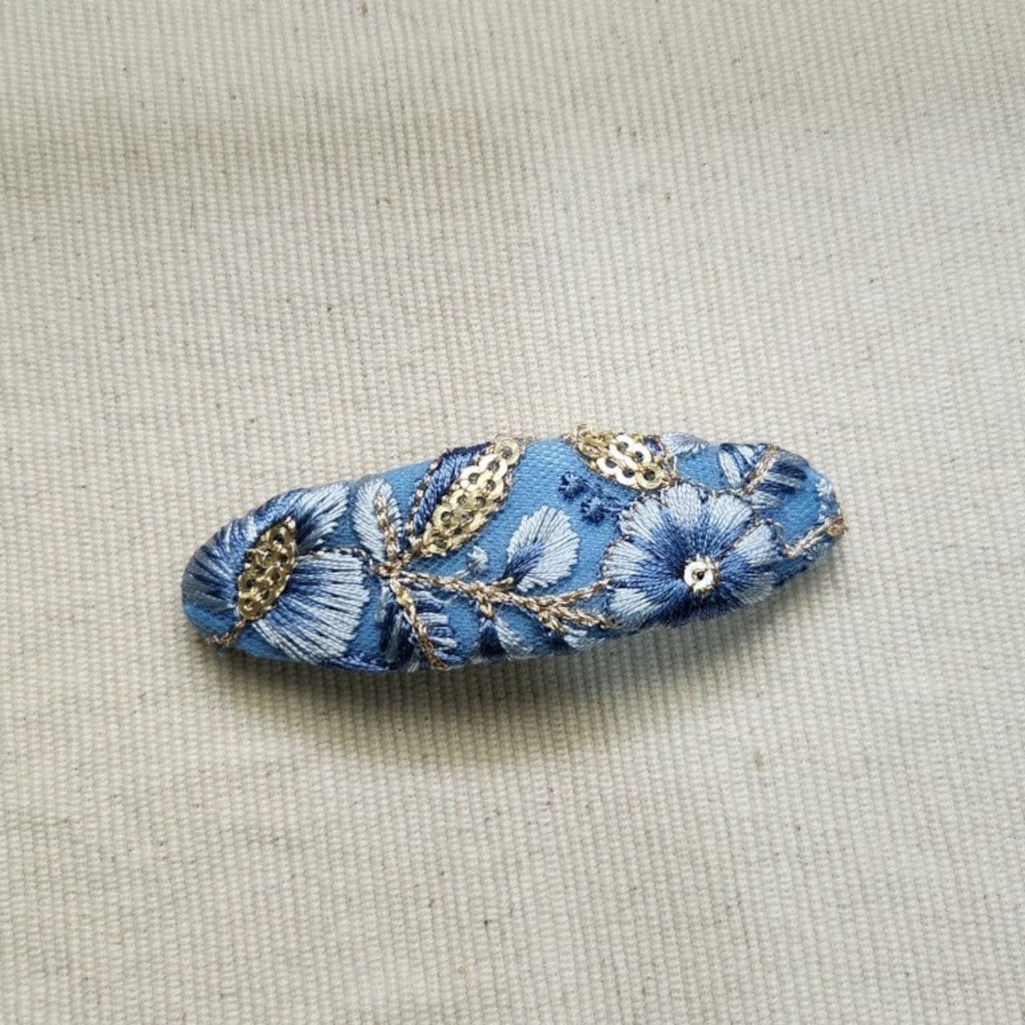 單品刺繡緞帶橢圓髮夾 (6公分彈簧夾)
