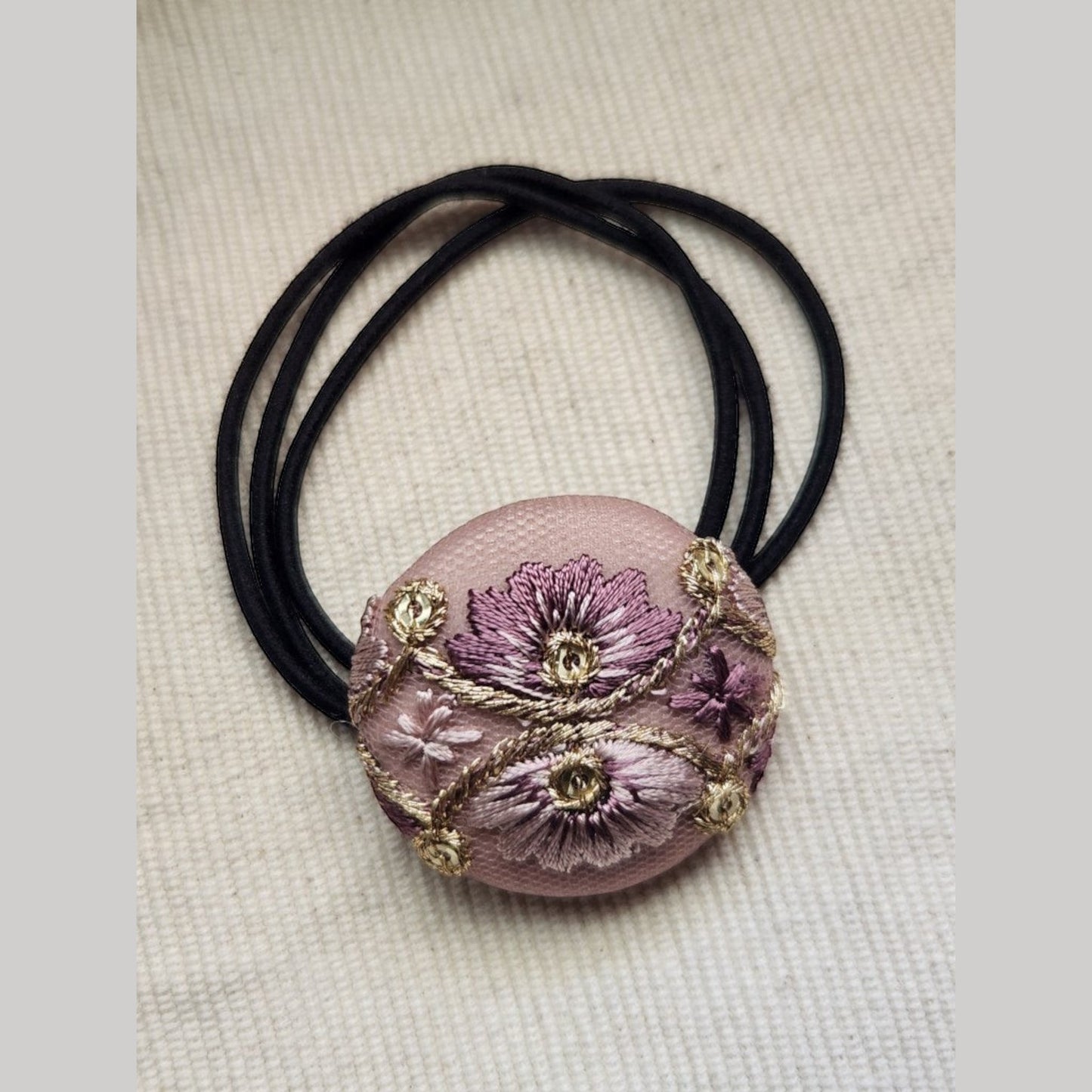 單品刺繡緞帶圓形髮圈