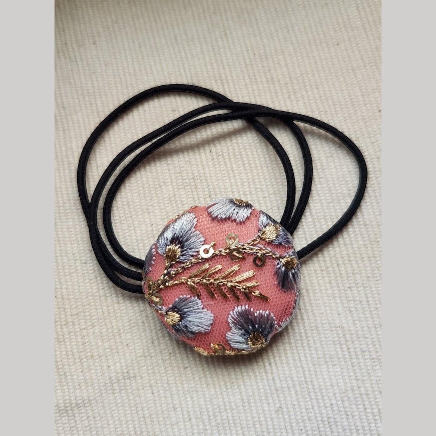 單品刺繡緞帶圓形髮圈