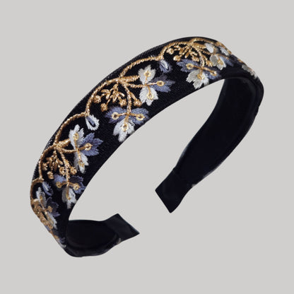 金藤灰花・黑色刺繡緞帶髮箍