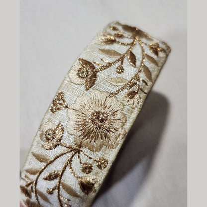 金色花朵・米金色刺繡緞帶髮箍