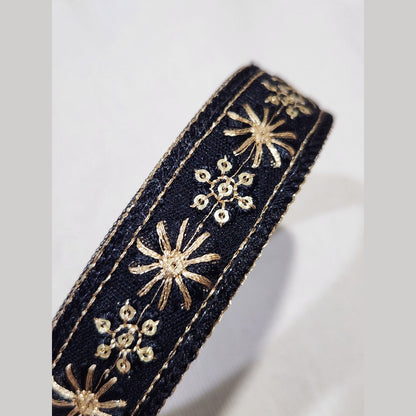 金線光芒・黑色刺繡緞帶髮箍