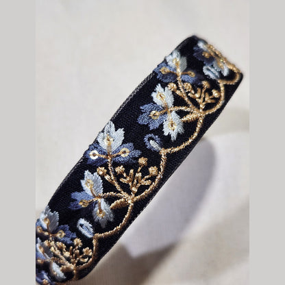 金藤灰花・黑色刺繡緞帶髮箍