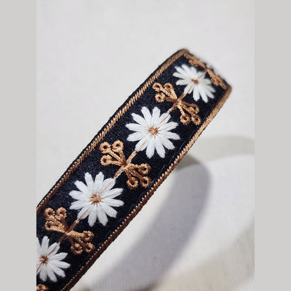 白花・黑色刺繡緞帶髮箍