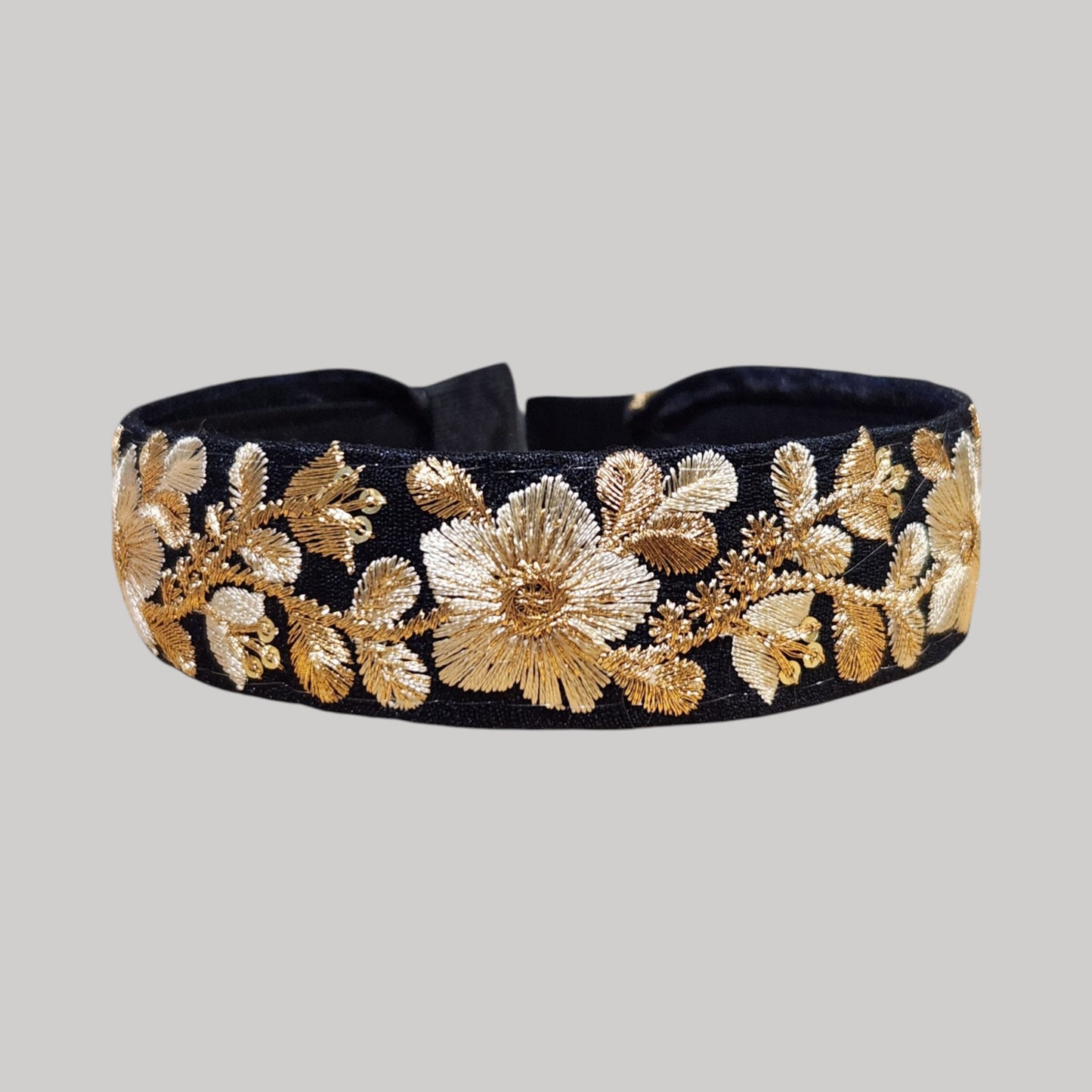 金線星芒花・黑色刺繡緞帶髮箍