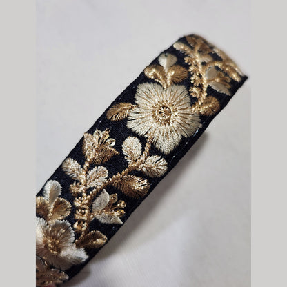 金線星芒花・黑色刺繡緞帶髮箍