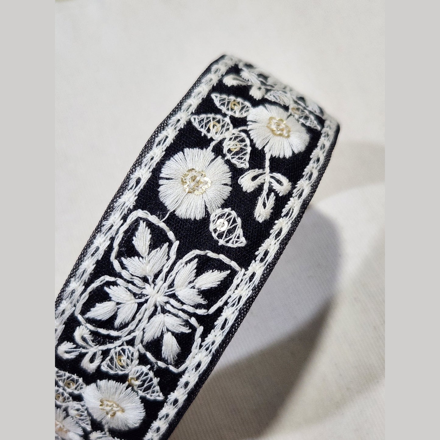 北歐花園・黑色刺繡緞帶寬髮箍