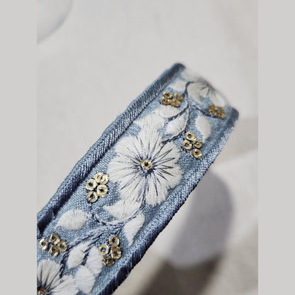 粉彩花漾・藍色刺繡緞帶髮箍