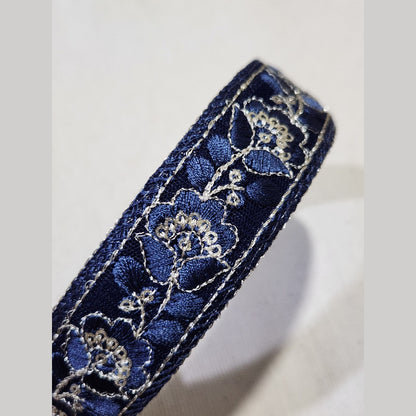 亮片花蕊・深藍刺繡緞帶髮箍