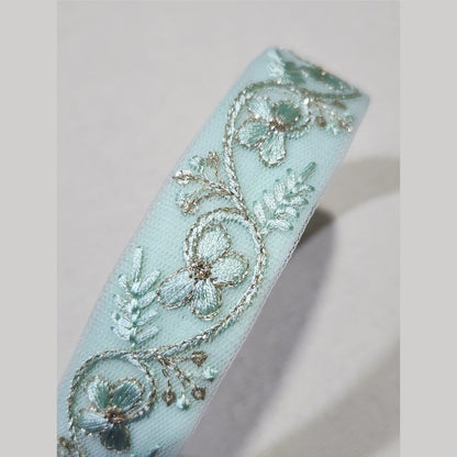 銀絲藤蔓・薄荷綠色刺繡緞帶髮箍