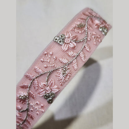 銀絲藤蔓・粉紅刺繡緞帶髮箍
