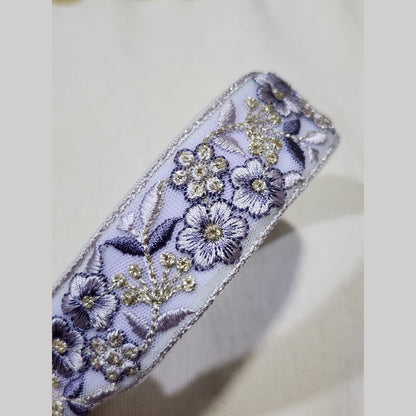 銀蕊花簇・紫色刺繡緞帶髮箍