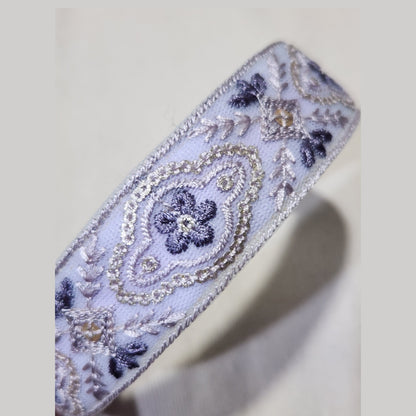 綺紋花飾・淺紫色刺繡緞帶髮箍
