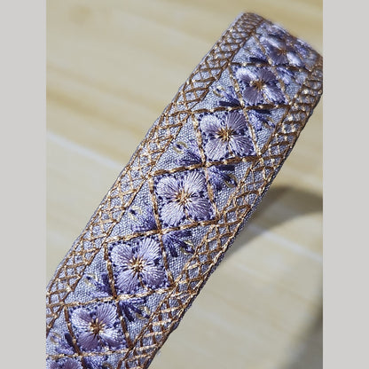 金格花朵・紫色刺繡緞帶髮箍