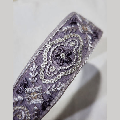 綺紋花飾・紫藕色刺繡緞帶髮箍